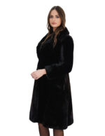 Black sheepskin coat with fur collar and lapel size 42 long sleeves with buttons and buttonholes - Image 3