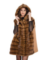 Mink and cashmere vest demi and light brown 64 hood hook closure long sleeve very warm