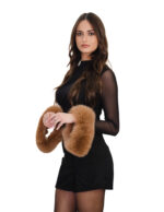 8cm high tobacco brown fox fur cuffs with lining - Image 2