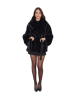 Black mink cape 48 - 56 horizontal hood internal fur belt bat sleeve 74 cm high - Image 4