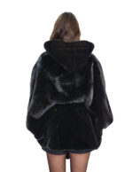 Black mink cape 48 - 56 horizontal hood internal fur belt bat sleeve 74 cm high - Image 5