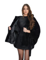Black mink cape 48 - 56 horizontal hood internal fur belt bat sleeve 74 cm high - Image 6