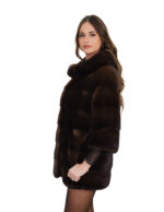 Below cost horizontal mink jacket demi 44 dark 3/4 sleeve hook closure two-tone lining - Image 2
