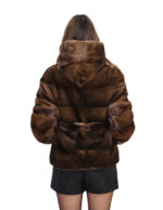 Mink jacket size 42 demi horizontal with fur belt hood long sleeves 60 cm long - Image 5