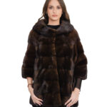 Below cost horizontal mink jacket demi 44 dark 3/4 sleeve hook closure two-tone lining