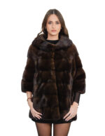 Below cost horizontal mink jacket demi 44 dark 3/4 sleeve hook closure two-tone lining