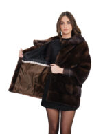Below cost horizontal mink jacket demi 44 dark 3/4 sleeve hook closure two-tone lining - Image 6