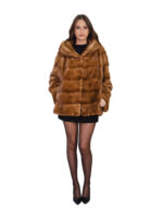 Gold mink jacket 56 long sleeve hook closure hood lined with horizontal mink furs kopenaghen furs - Image 4