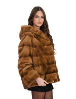 Gold mink jacket 56 long sleeve hook closure hood lined with horizontal mink furs kopenaghen furs - Image 2