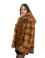 Gold mink jacket 56 long sleeve hook closure hood lined with horizontal mink furs kopenaghen furs - Image 3