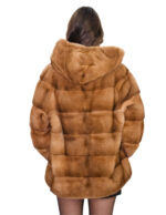 Gold mink jacket 56 long sleeve hook closure hood lined with horizontal mink furs kopenaghen furs - Image 5