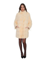 Vanilla mink fur horizontal coat size 48 long sleeve with drawstring collar 84 cm - Image 4