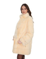 Vanilla mink fur horizontal coat size 48 long sleeve with drawstring collar 84 cm - Image 3