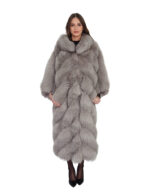 122cm long fox fur coat with batwing sleeves, grey, one size fits all, from 42 to 60 - Image 4