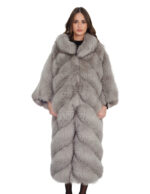 122cm long fox fur coat with batwing sleeves, grey, one size fits all, from 42 to 60