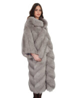 122cm long fox fur coat with batwing sleeves, grey, one size fits all, from 42 to 60 - Image 2