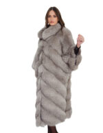 122cm long fox fur coat with batwing sleeves, grey, one size fits all, from 42 to 60 - Image 3