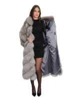 122cm long fox fur coat with batwing sleeves, grey, one size fits all, from 42 to 60 - Image 6