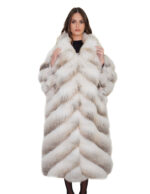 122cm long fox fur coat with white batwing sleeve, one size fits all from 42 to 60