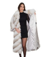 122cm long fox fur coat with white batwing sleeve, one size fits all from 42 to 60 - Image 6
