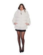 Horizontal white fox jacket 44 hood long sleeve with leather cuff hook closure - Image 4