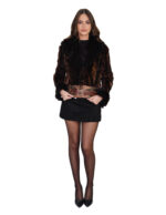 Giacchino in petali di visone marrone 42 con collo volpe e fondo in pelle manica lunga polsi volpe - immagine 4