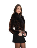 Giacchino in petali di visone marrone 42 con collo volpe e fondo in pelle manica lunga polsi volpe - immagine 2