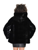 68 cm mink fur jacket, kopenaghen furs 56 black, long sleeve, hood, elastic drawstring under hooks - Image 5