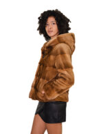 Золотистая норковая куртка, размер 44, длинные рукава, застежка на крючок, короткая, элегантная, женская, из меха. — изображение 2