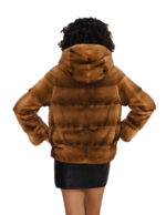 Золотистая норковая куртка, размер 44, длинные рукава, застежка на крючок, короткая, элегантная, женская, из меха. — изображение 5