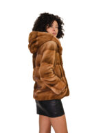 Золотистая норковая куртка, размер 44, длинные рукава, застежка на крючок, короткая, элегантная, женская, из меха. — изображение 3