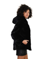 68 cm mink fur jacket, kopenaghen furs 56 black, long sleeve, hood, elastic drawstring under hooks - Image 3