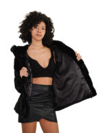 68 cm mink fur jacket, kopenaghen furs 56 black, long sleeve, hood, elastic drawstring under hooks - Image 6