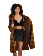 50 Goldblonder langer Mantel, 110 Nerzpelz, horizontaler Kragen mit Knopf und langen Ärmeln – Bild 6