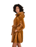 Pelzgürtel und Kapuzenmantel, goldfarben, 42 cm, Nerzpelz, Ganzlederärmel mit Manschettenhaken – Bild 2