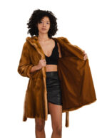 Pelzgürtel und Kapuzenmantel, goldfarben, 42 cm, Nerzpelz, Ganzlederärmel mit Manschettenhaken – Bild 6