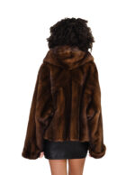 Kurze Nerzjacke, Größe 48, lange Ärmel und Kapuze, halb Pelz, halb Futter – Bild 5