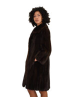 Cappotto a campana mogano 42 visone pelliccia verticale collo sciallato chiusura ganci manica lunga tasche esterne - immagine 2