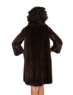 Cappotto a campana mogano 42 visone pelliccia verticale collo sciallato chiusura ganci manica lunga tasche esterne - immagine 5