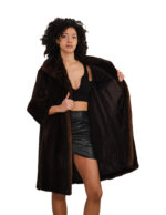 Cappotto a campana mogano 42 visone pelliccia verticale collo sciallato chiusura ganci manica lunga tasche esterne - immagine 6