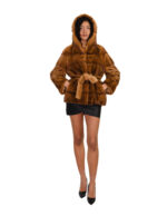 Giacca gold cintura esterna pelliccia visone 46 cappuccio manica lunga cintura esterna ganci - immagine 4