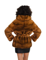 Giacca gold cintura esterna pelliccia visone 46 cappuccio manica lunga cintura esterna ganci - immagine 5