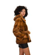 Giacca gold cintura esterna pelliccia visone 46 cappuccio manica lunga cintura esterna ganci - immagine 3