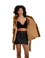 Giacca gold cintura esterna pelliccia visone 46 cappuccio manica lunga cintura esterna ganci - immagine 6