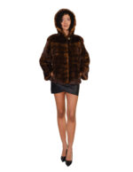 Visone demi 42 orizzontale a fasce sottili corpo fasce grandi maniche cappuccio foderato pelliccia tasche esterne - immagine 4