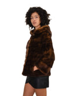 Visone demi 42 orizzontale a fasce sottili corpo fasce grandi maniche cappuccio foderato pelliccia tasche esterne - immagine 2