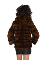 Visone demi 42 orizzontale a fasce sottili corpo fasce grandi maniche cappuccio foderato pelliccia tasche esterne - immagine 5