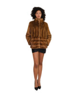 Giacca visone gold oro 44 orizzontale maniche e fondo verticale collo pistagna pelliccia - immagine 4