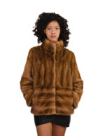 Giacca visone gold oro 44 orizzontale maniche e fondo verticale collo pistagna pelliccia