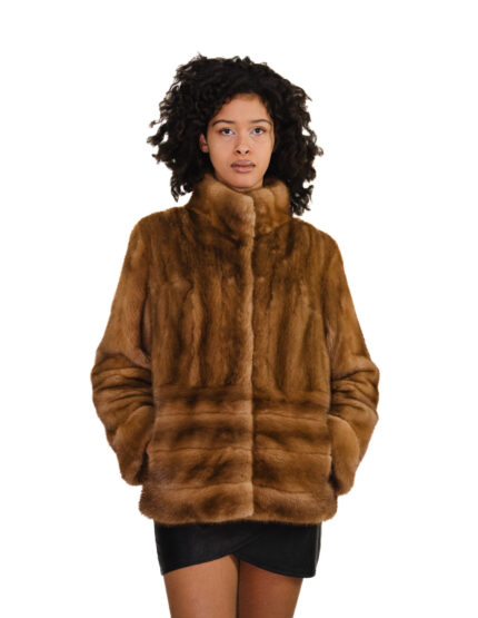 Giacca visone gold oro 44 orizzontale maniche e fondo verticale collo pistagna pelliccia